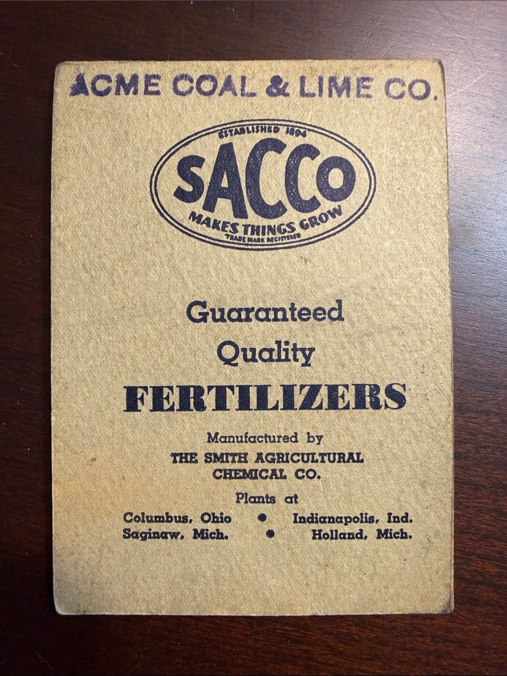 1939 SACCO Fertilizers Vintage Note Pad - Tan and Navy; with 1939 Calendar